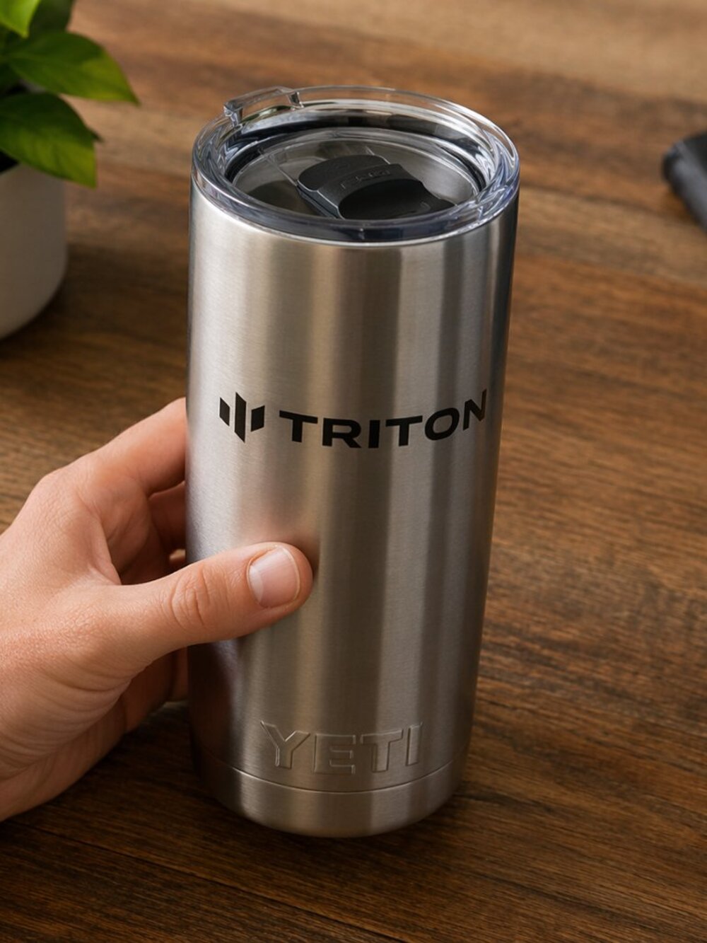 YETI Rambler Stainless Steel Tumbler 20oz Silver w/ MagSlider Lid Custom TRITON